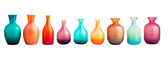 Wall Mural - Glass colorful vases on isolated transparent background