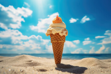 Summer ocean cone cream ice food sweet sand sea vacation beach