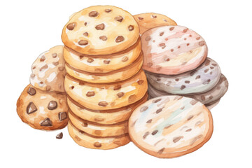 Wall Mural - Delicious Cookies in Watercolor Hand Painted Style on a White Background