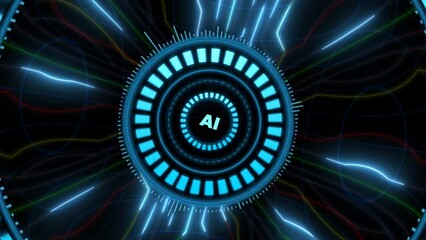 Wall Mural - Artificial intelligence concept. animation of circuit board. HUD future technology digital background