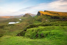 View Of Rocky Landscape Quiraing, Trotternish Ridge, Highlands, Isle Of Skye, Inner Hebrides, Scotland, United Kingdom, Europe
