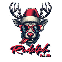 Print Design christmas Rudolph rock star with sunglasses holiday fun