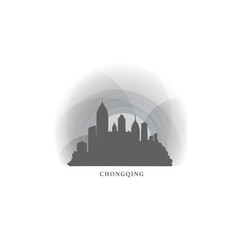 Chongqing cityscape skyline city panorama vector flat logo, modern icon. China emblem idea with landmarks and building silhouettes, isolated clipart at sunset, sunrise, night