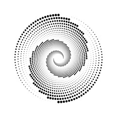 Poster - Dotted spiral lines element. Radial spinning halftone texture. Circle swirl dots shape. Abstract geometric background for poster, banner, logo, icon, collage, tattoo, tag, emblem. Vector illustration