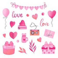 Wall Mural - Set of elements for Valentine's Day. Set of icons for the holiday. Set of vector objects for Valentine's Day