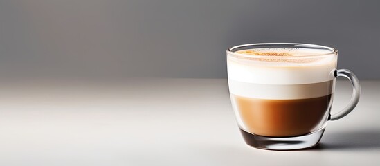 Wall Mural - Isolated white glass cup with hot milk coffee.