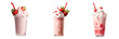 strawberry milkshake, Falooda, or cold beverage drink set with whipped cream and straw isolated on a transparent background, delicious