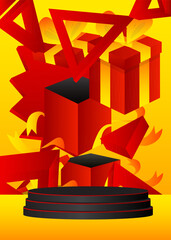 Poster - Mockup product display with gift box. Vector holiday cylinder pedestal podium. Christmas stage showcase for presentation. Minimal geometric forms.