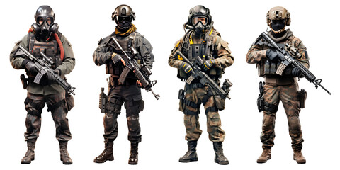 special forces soldiers set isolated on transparent background - design element PNG cutout collection