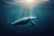 whale swimming in the ocean with the sun shining on it. Generative AI.wildlife concept.