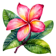 Wall Mural -  pink plumeria flower on white background, watercolor. 