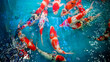  Koi fish cluster together. underwater fishes nishikigoi.koi Asian Japanese wildlife colorful Koi fish or carp fish or Cyprinus rubrofuscus swimming in pond