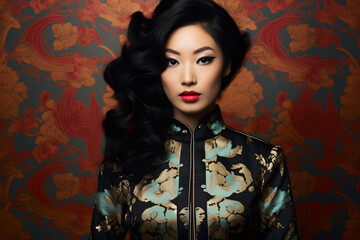 Wall Mural - close up portrait of a stylish modern Asian woman wearing elegant high fashion clothes on vacation