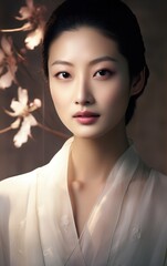 Wall Mural - portrait of beauty asian woman with perfect healthy glow skin facial