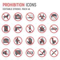 Canvas Print - Prohibition glyph icon set, warning collection, vector graphics, logo illustrations, prohibited vector icons, prohibition signs, solid pictograms, editable stroke