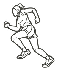 Poster - A Woman Start Running Action Marathon Runner Cartoon Sport Graphic Vector