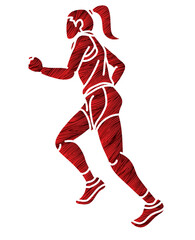 Poster - A Woman Start Running Action Marathon Runner Cartoon Sport Graphic Vector