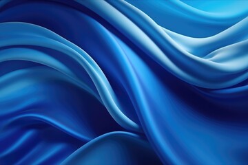Poster - abstract blue background with smooth wavy silk or satin texture, Abstract background with a 3D wave blue gradient silk fabric, AI Generated