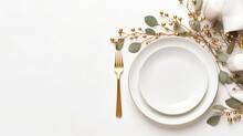 Christmas Table Setting With White Plate