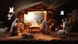 Christmas nativity scene. Baby Jesus Christ, Mary and Joseph. Generative AI
