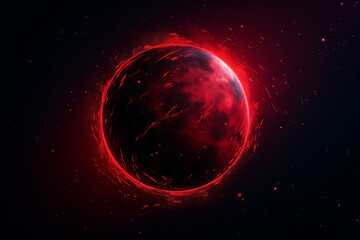 Wall Mural - planet red abstract in dark space with dots of stars