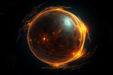 Wall Mural - planet orange abstract in dark space with dots of stars