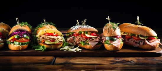 Canvas Print - Sandwiches displayed on the wooden surface.