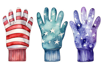 Wall Mural - Watercolor different colorful christmas gloves bundle painting clipart