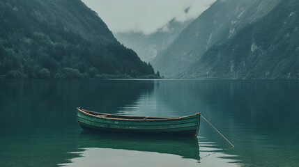 Poster - Boat on lake at dusk. Generative Ai