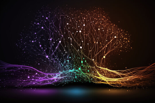 Abstract digital dot line particle data background connecting technology concept.
