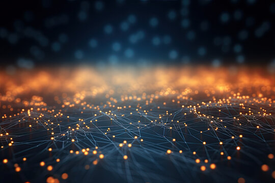Abstract digital dot line particle data background connecting technology concept.