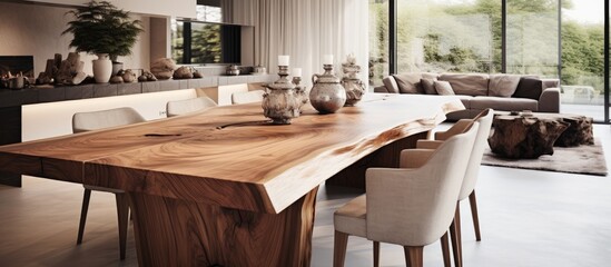 Stunning wood table in an open living area