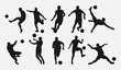 © Irkhamsterstock - Set of silhouettes of football player, athlete. Isolated on white background. Vector illustration.