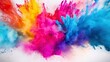 Dynamic Color Blast. Colored Powder Explosion on White Background - Abstract Closeup Dust, Holi Paint Effect.