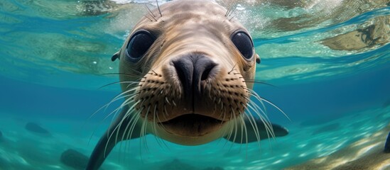 Wall Mural - Inquisitive sea lion, Santa Cruz, Galapagos Islands.