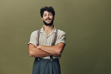 Man isolated expression looking confident cheerful happy guy positive background young person portrait adult