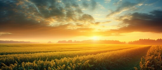 Canvas Print - Gorgeous dawn rising above field of corn.