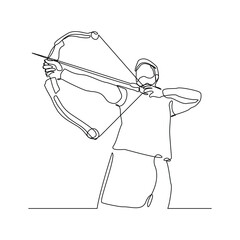 Wall Mural - Continuous single line sketch drawing of professional archer bow athlete aiming target. One line art of sport hobby archery concept vector illustration