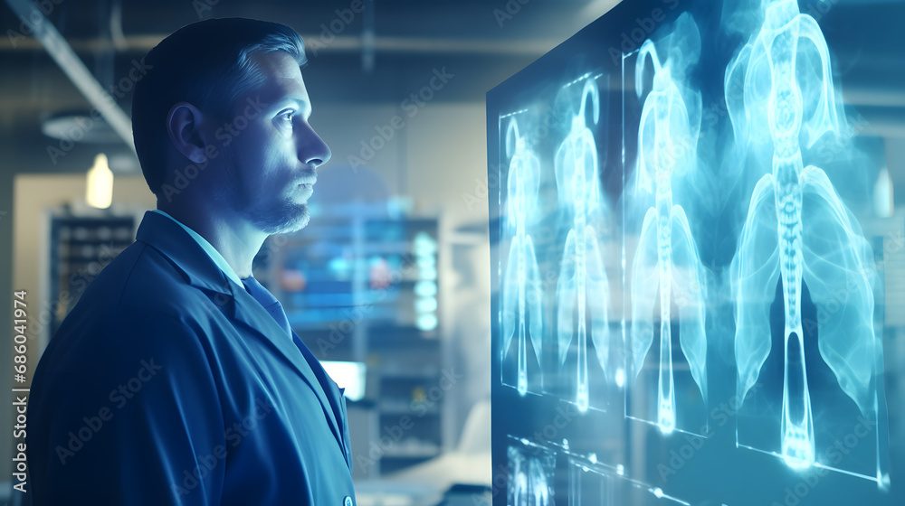 Radiology Doctor working diagnose treatment virtual Human Lungs and ...