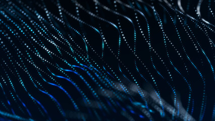 Poster - Sci-fi background. Digital wave with many particles. Big data visualization. Template for festive presentation. 3d