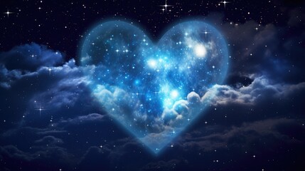 Wall Mural - galaxy cosmic heart background. bright stars night sky, romantic magic night, love and valentine’s d