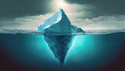 Wall Mural - iceberg concept, underwater risk, dark hidden threat or danger concept