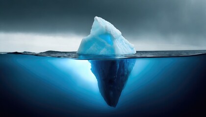 Wall Mural - iceberg concept, underwater risk, dark hidden threat or danger concept