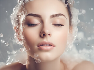 Wall Mural - Beautiful Woman's Face with Healthy Spa Concept Cosmetic Skin Care