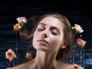 Wall Mural - Beautiful Woman's Face with Healthy Spa Concept Cosmetic Skin Care