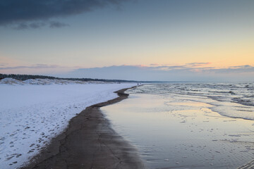 Wall Mural - Snowy coast of Baltic sea next to Liepaja, Latvia.