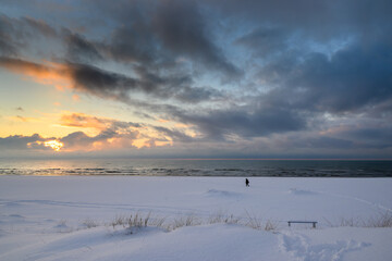 Wall Mural - Snowy coast of Baltic sea next to Liepaja, Latvia.