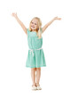 Portrait, girl and kid with open arms, celebration and happiness isolated on a transparent background. Person, model and kid with joy, excited and cheerful with fun, excitement and png with freedom