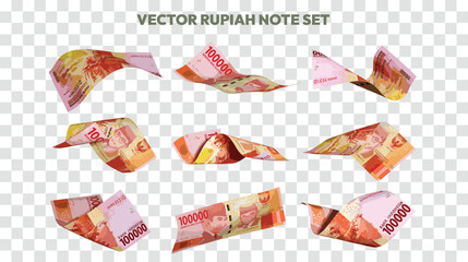 Aufkleber - Vector illustration of set of 100000 Indonesian rupiah notes flying in different angles and orientations. scalable and editable eps