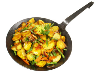 Wall Mural - Classic Roasted Potatoes in a Pan with Vegetables